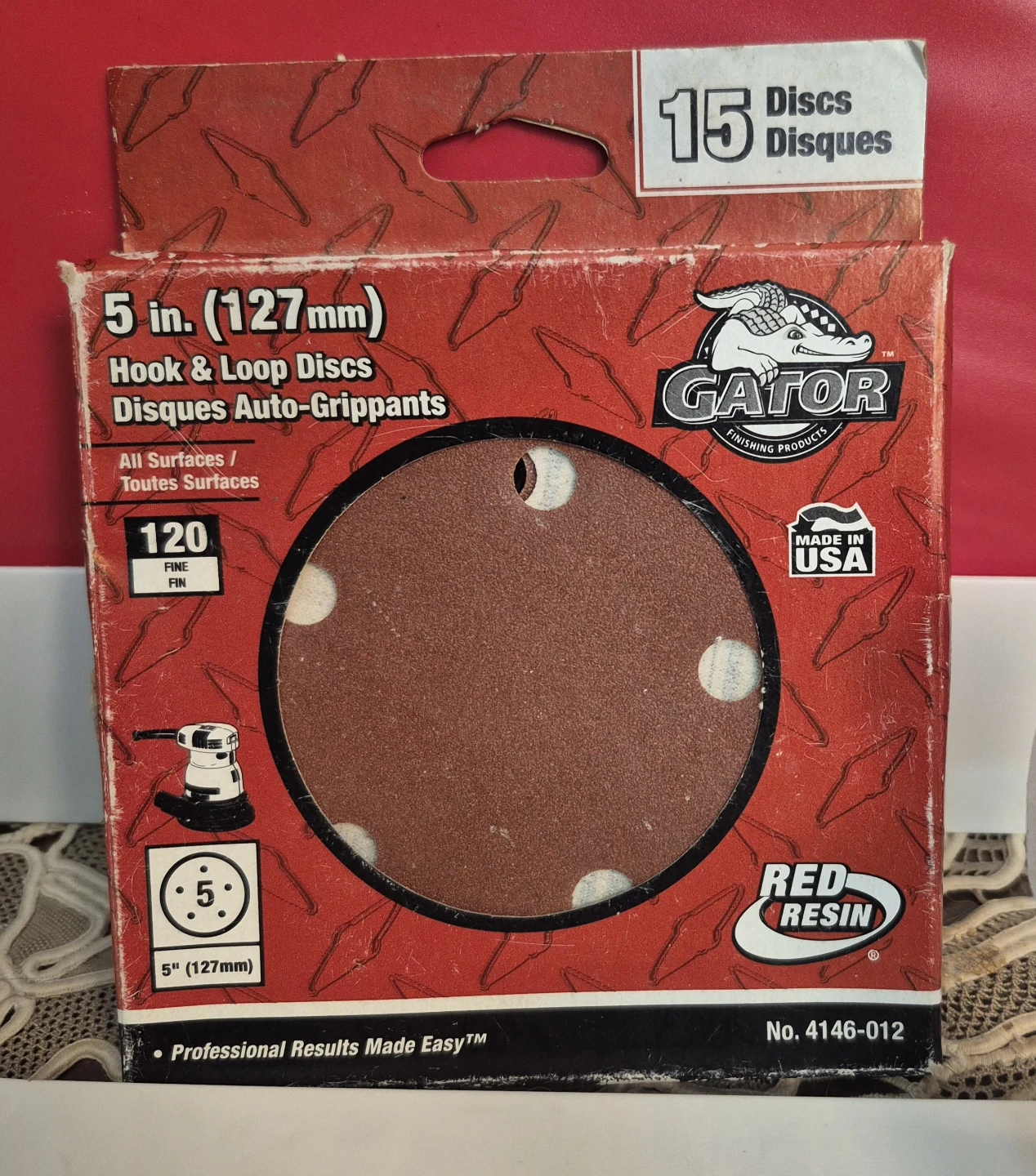 10 disc left Gator 5" Hook & Loop Sanding Discs (120 Grit)