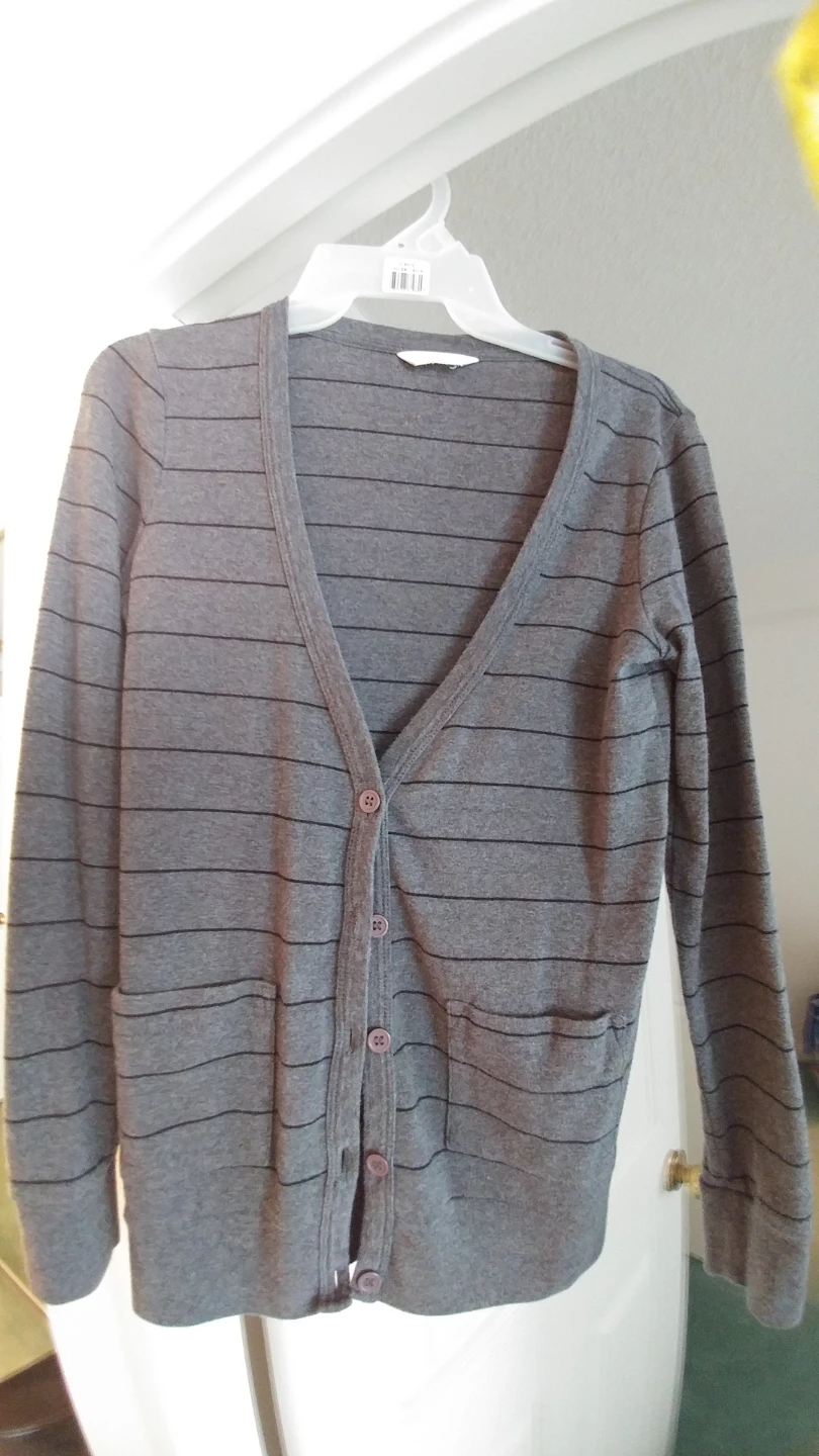 Grey Striped Button-Up Cardigan