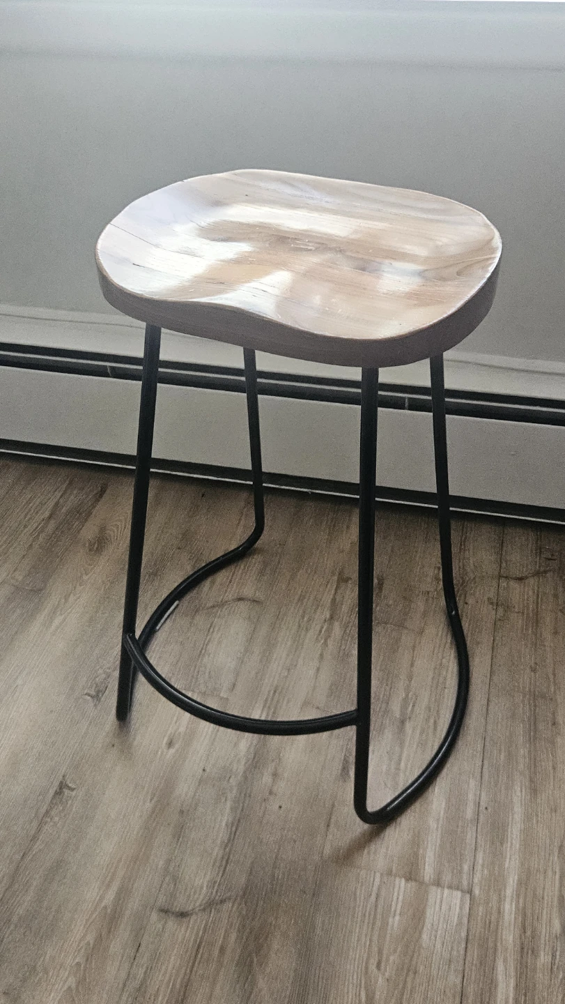 Wooden Seat Bar Stool with Black Metal Legs - photo 2