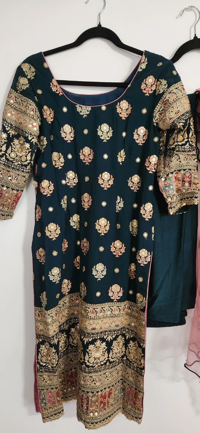Embroidered Teal Kurti with Pink Dupatta - photo 3