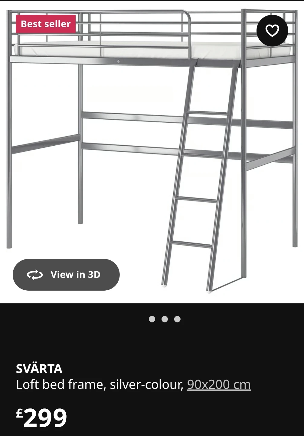 IKEA SVÄRTA Loft Bed Frame - Silver