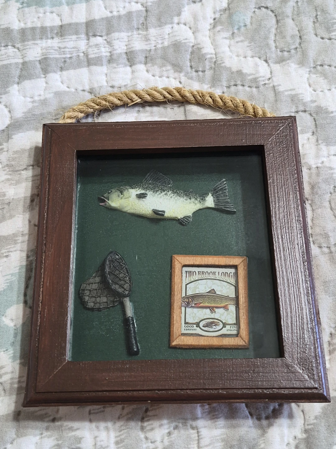 5 1/2" x 5 1/2" Wooden Shadow Box Style Fishing Wall Hanging