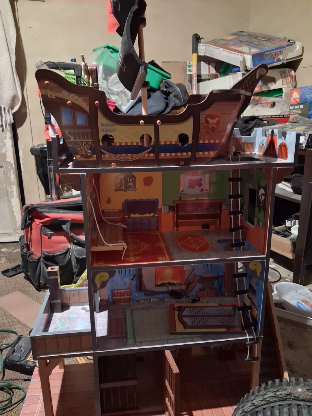 Wooden Pirate Ship Dollhouse Playset