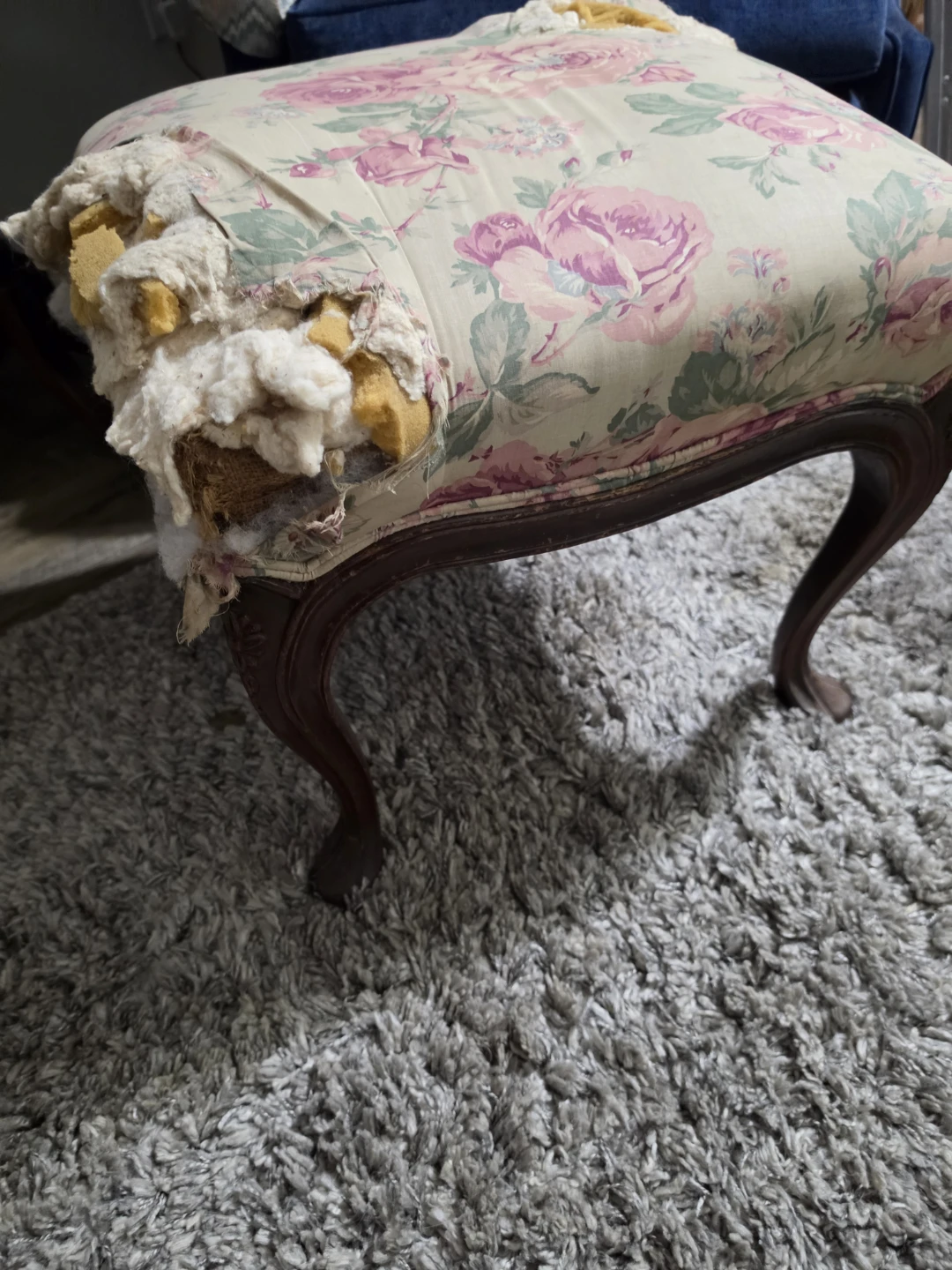Floral Accent Stool with Damaged Upholstery - photo 2