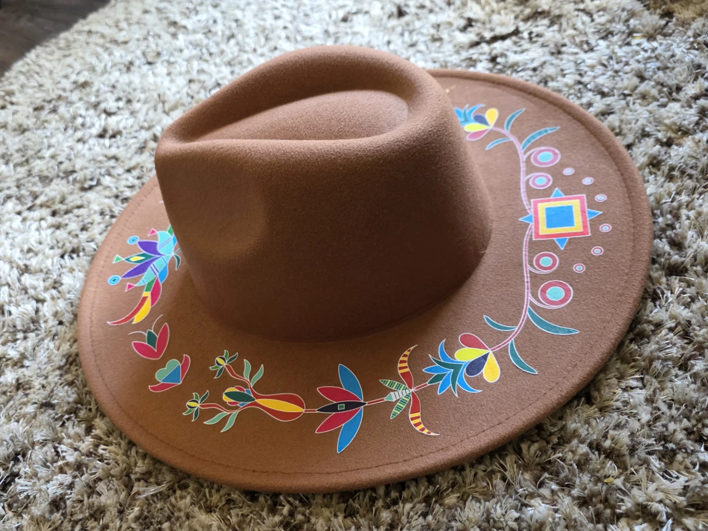 STAMPEDE**49DZINE camel Brown Wide Brim Hat with Floral Design - photo 2