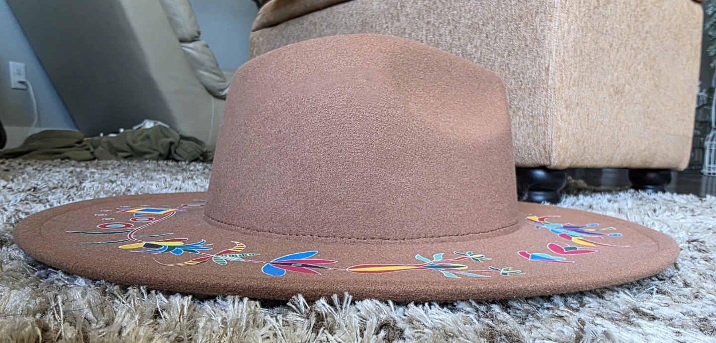 STAMPEDE**49DZINE camel Brown Wide Brim Hat with Floral Design - photo 5