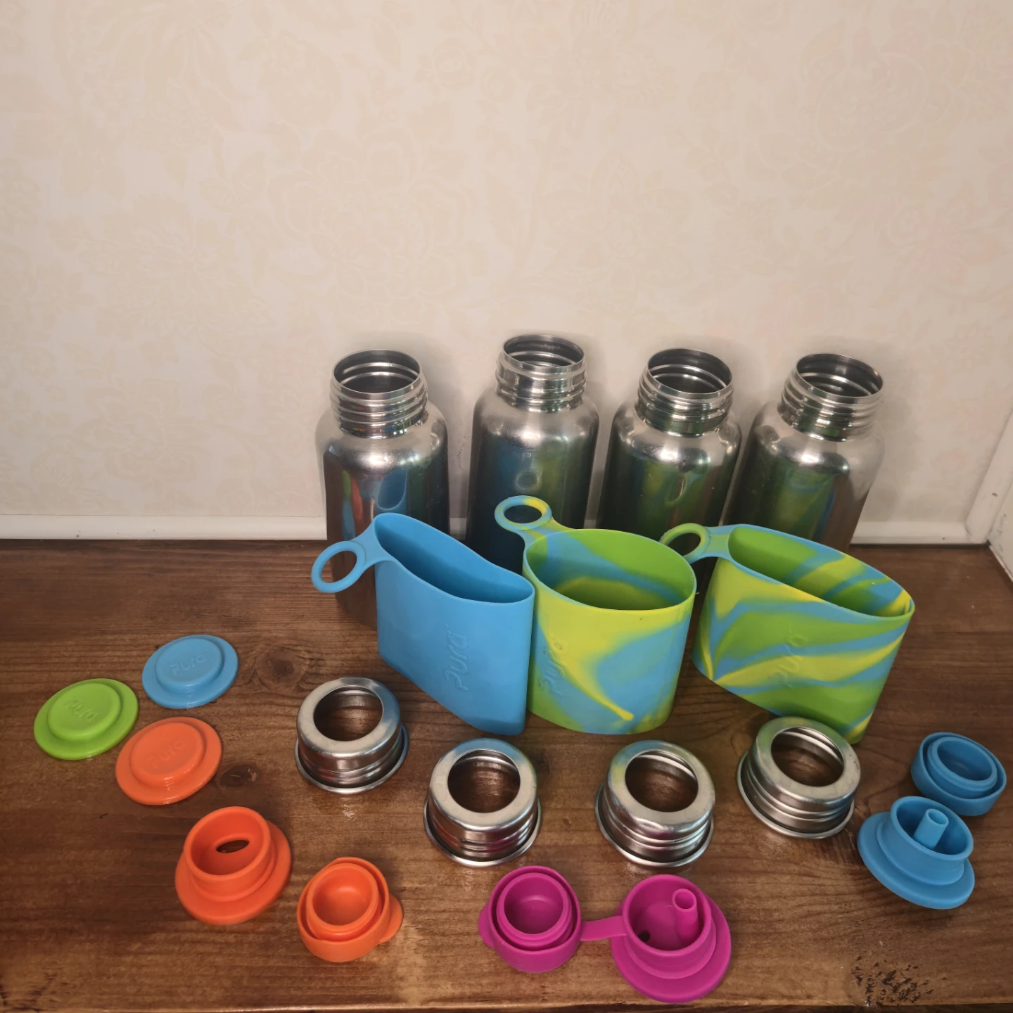 Pura Stainless Steel Water Bottles with Lids & Sleeves