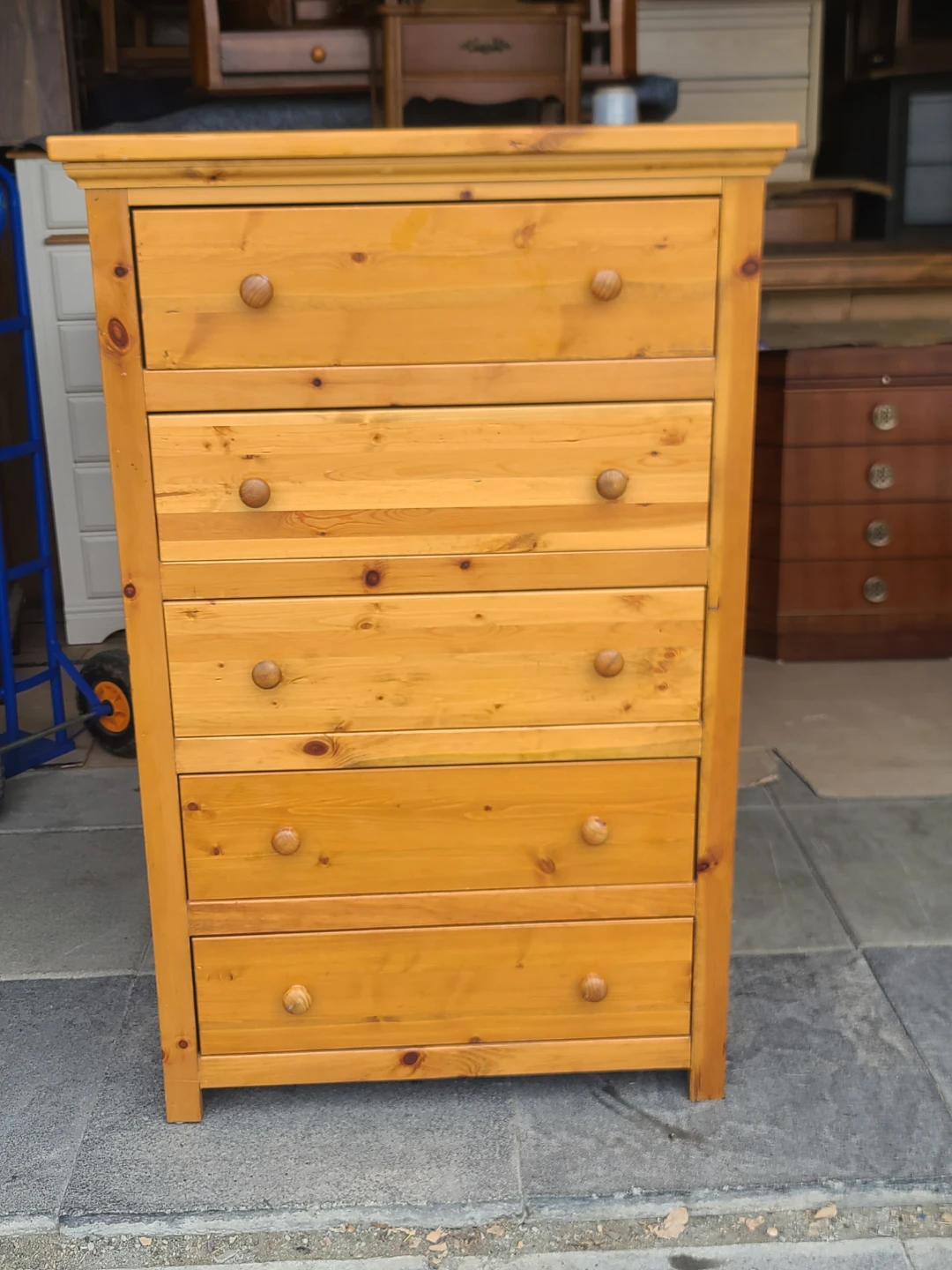 Solid Pine 5-Drawer Tallboy Chest