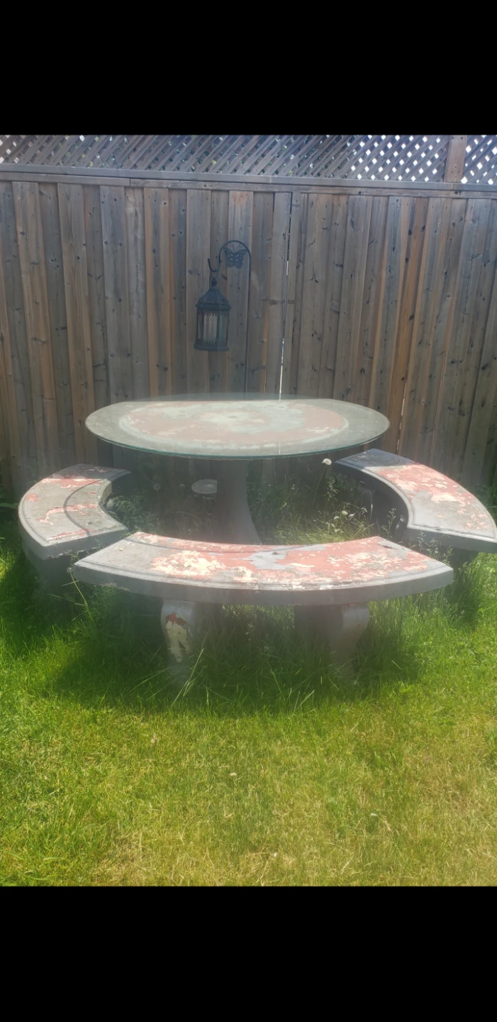 Concrete Round Picnic Table with Attached Benches