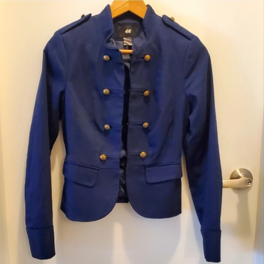 H&M Navy Blue Military Style Jacket Size 4