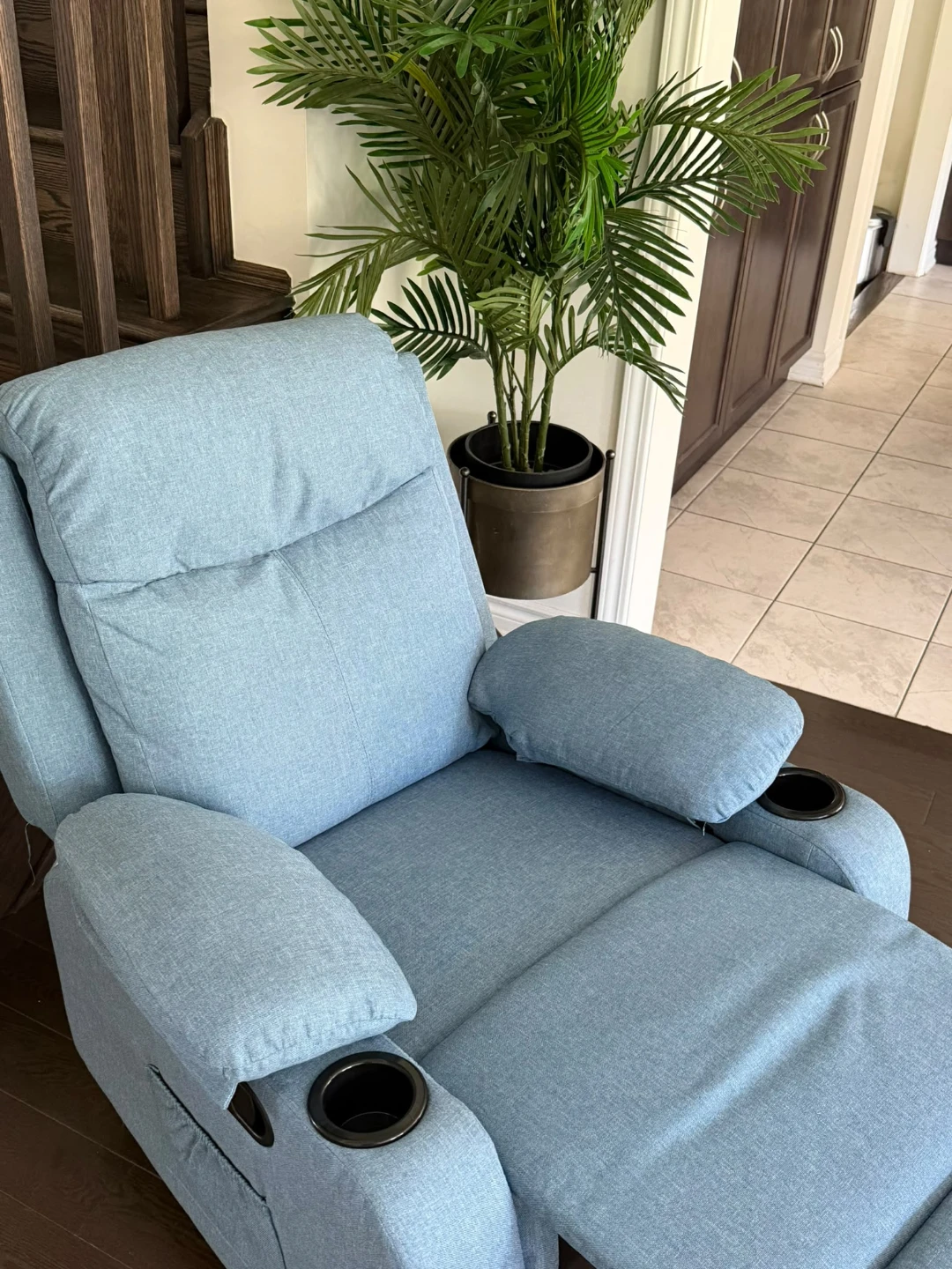 Light Blue Recliner Chair with Cup Holders - photo 2