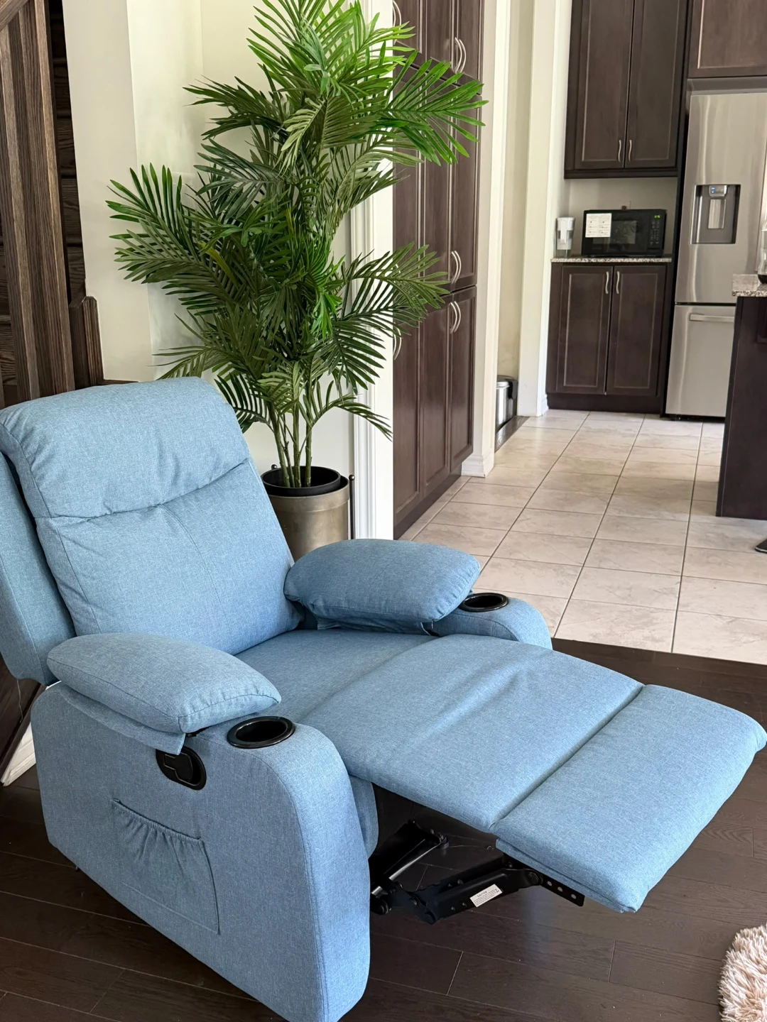 Light Blue Recliner Chair with Cup Holders - photo 3