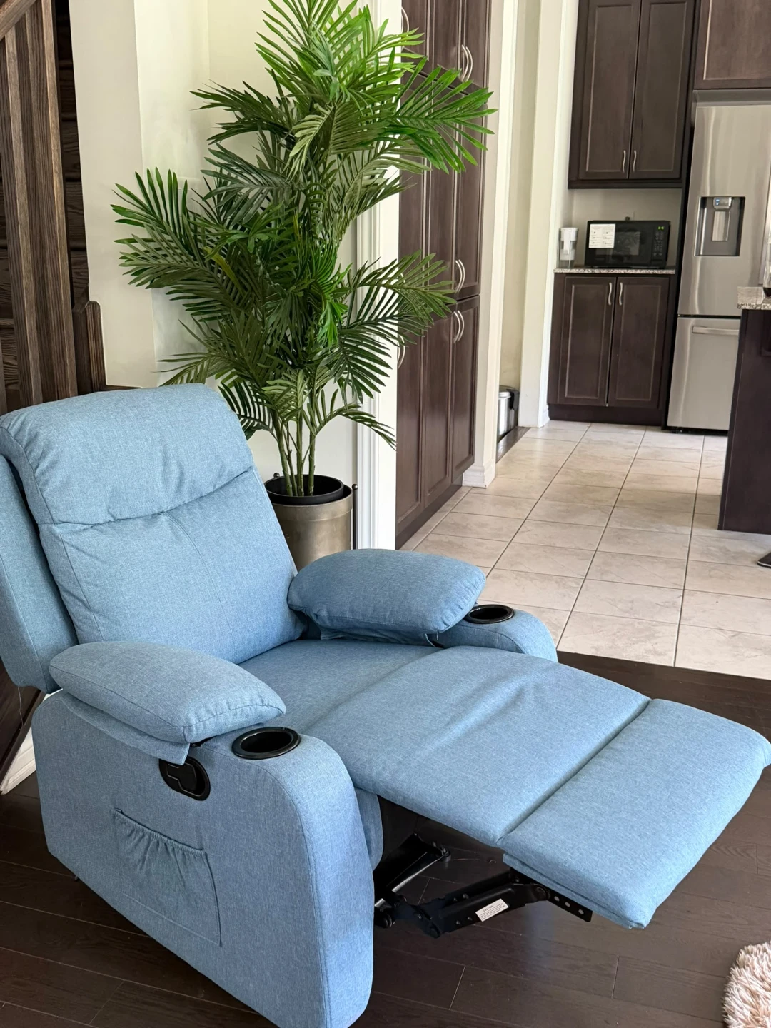 Light Blue Recliner Chair with Cup Holders - photo 5