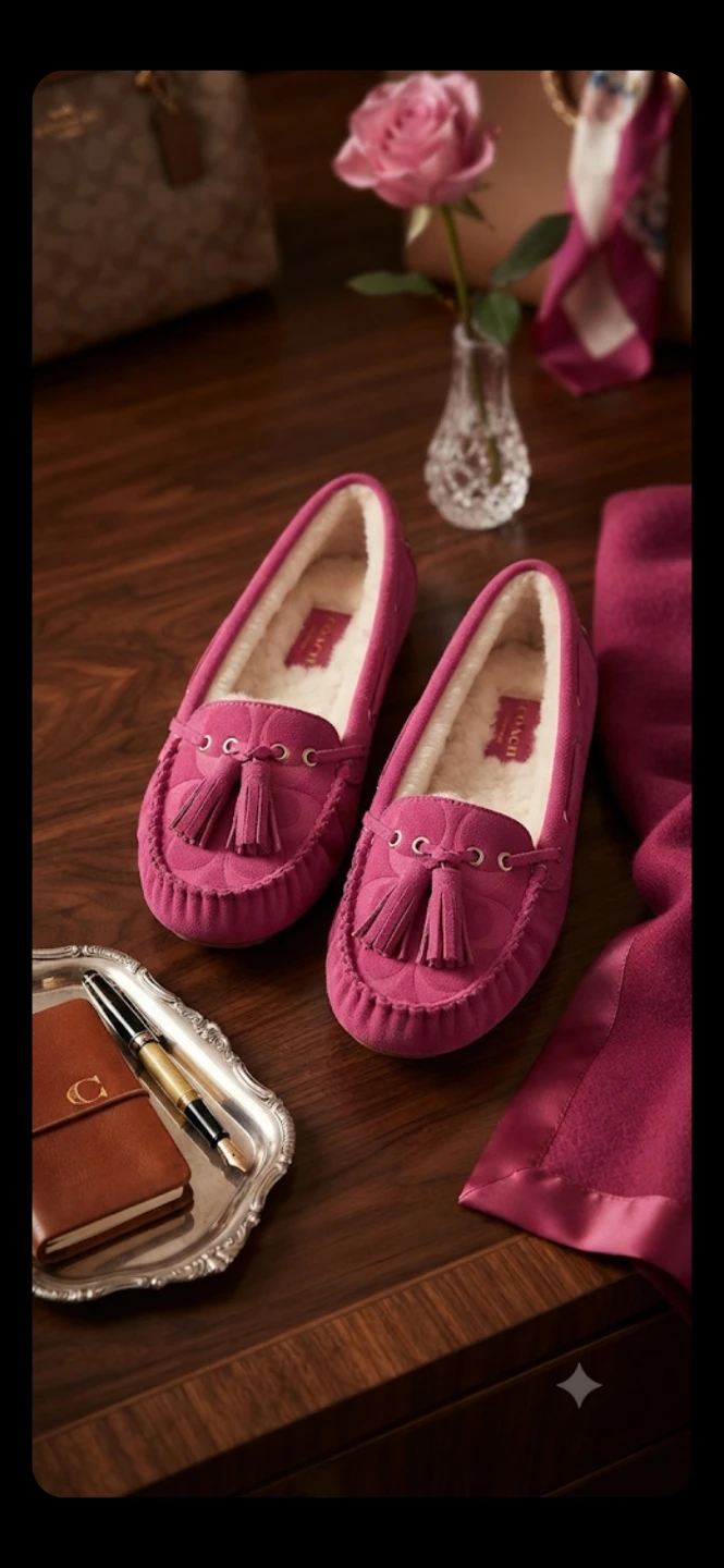 Coach Pink Suede Moccasin Slippers