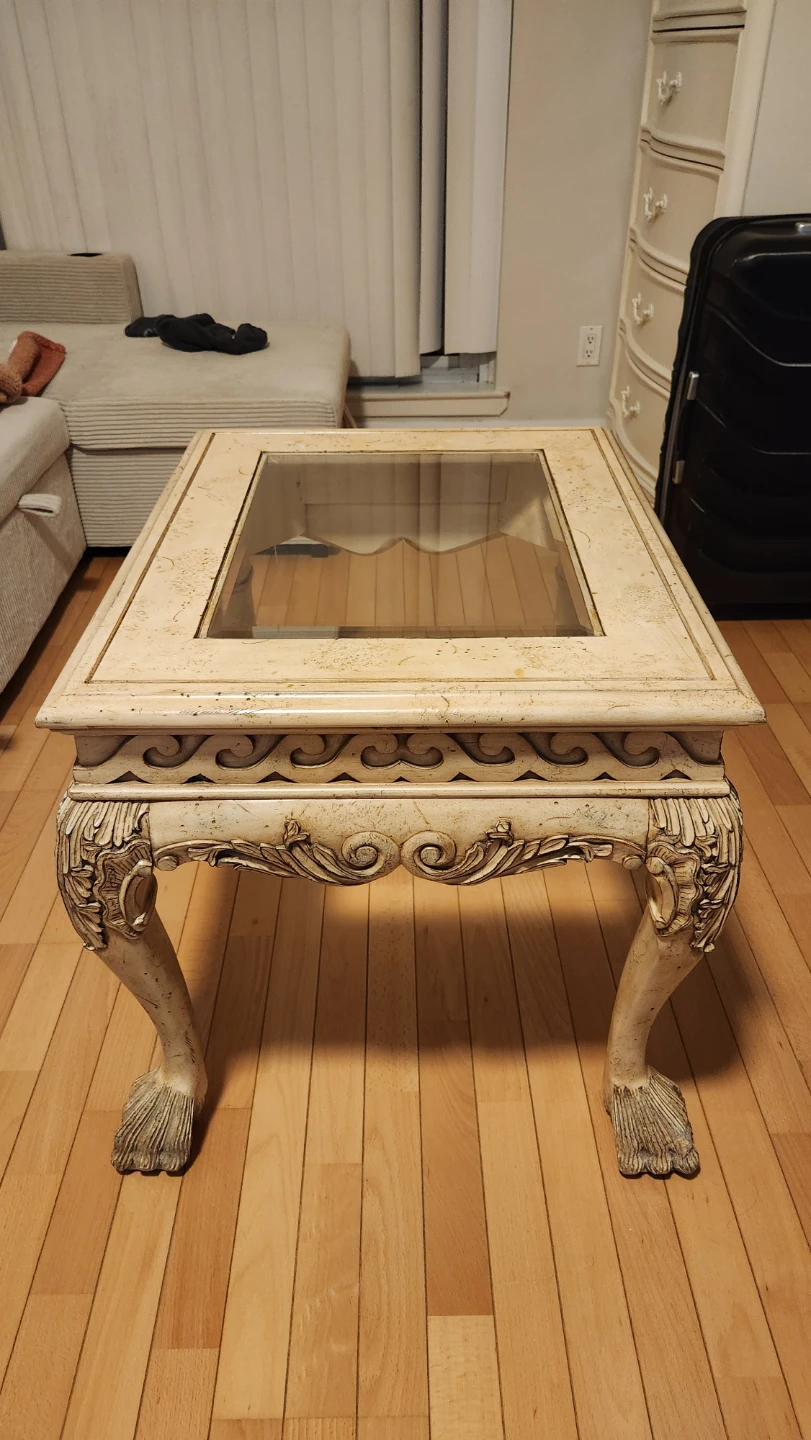 Ornate Coffee Table with Glass Top