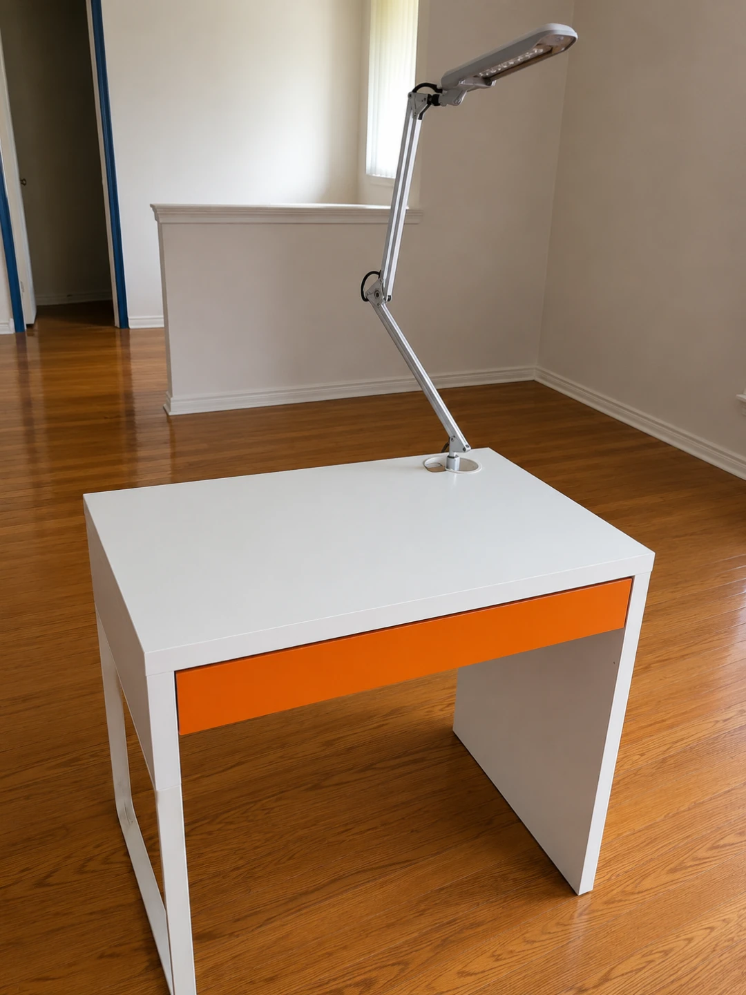 Modern White Desk with Orange Drawer + Adjustable Lamp – $100 - photo 2