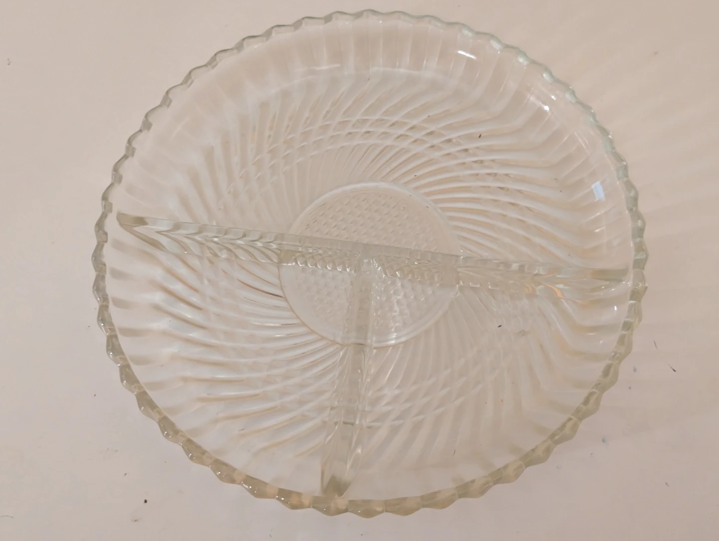 Vintage Clear Glass 3-Section Divided Swirl Serving Dish
