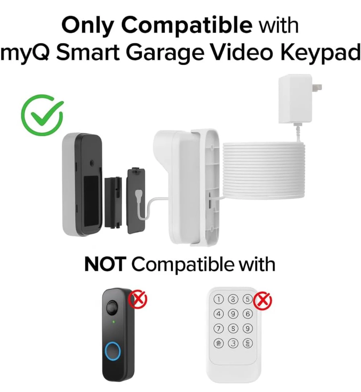 12V Power Adapter Kit for myQ Smart Garage Video Keypad, - photo 2