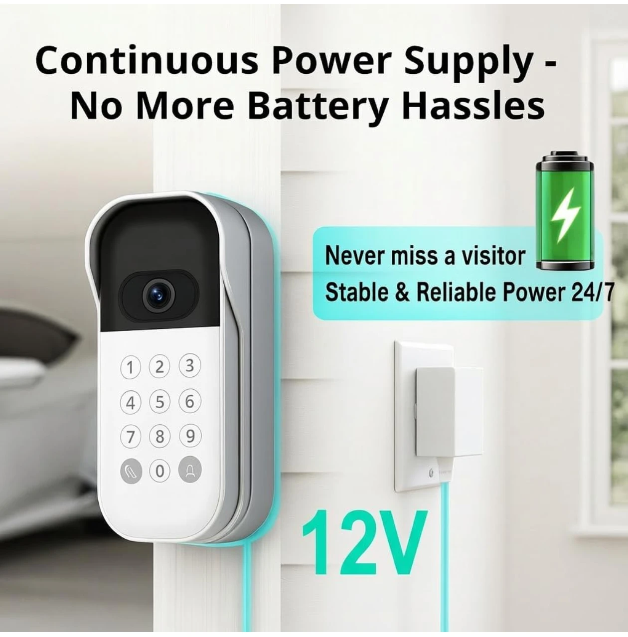 12V Power Adapter Kit for myQ Smart Garage Video Keypad, - photo 3