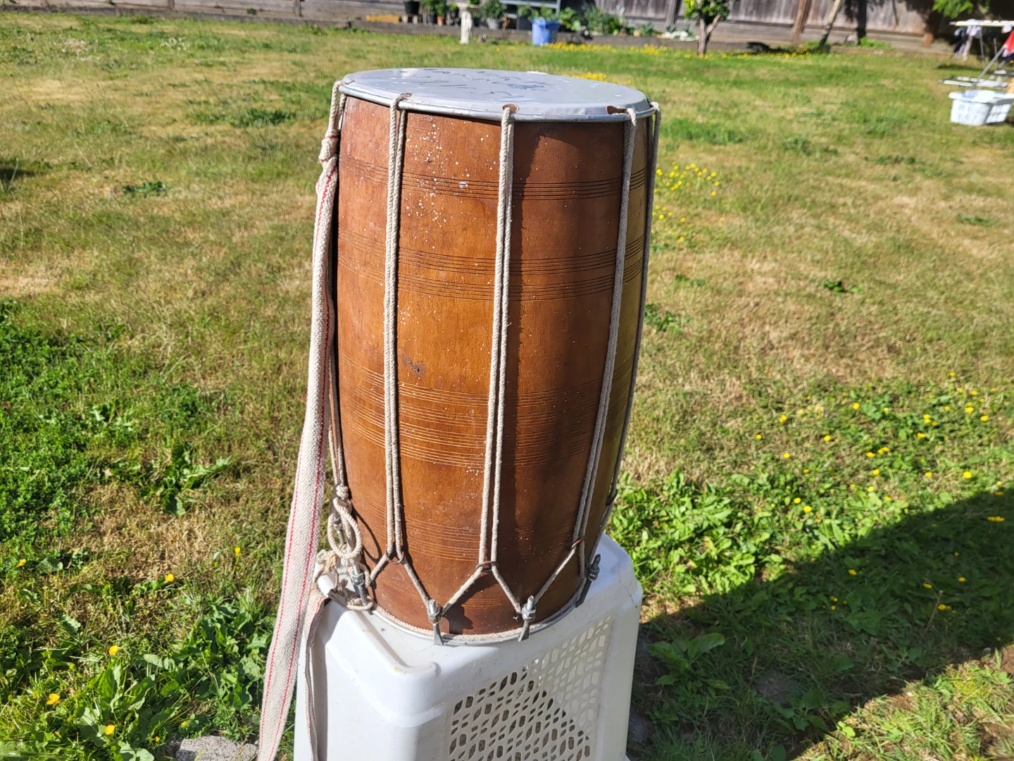 Wooden Dhol Drum with Strap