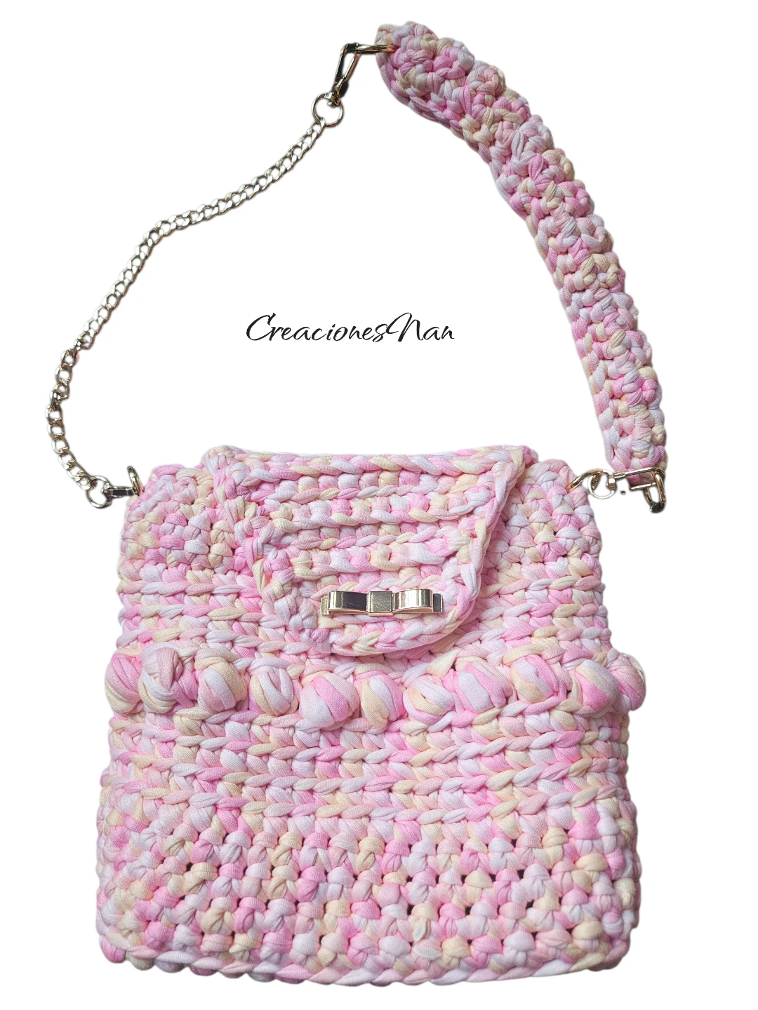 Handmade Crocheted Shoulder Bag with Chain Strap - photo 5