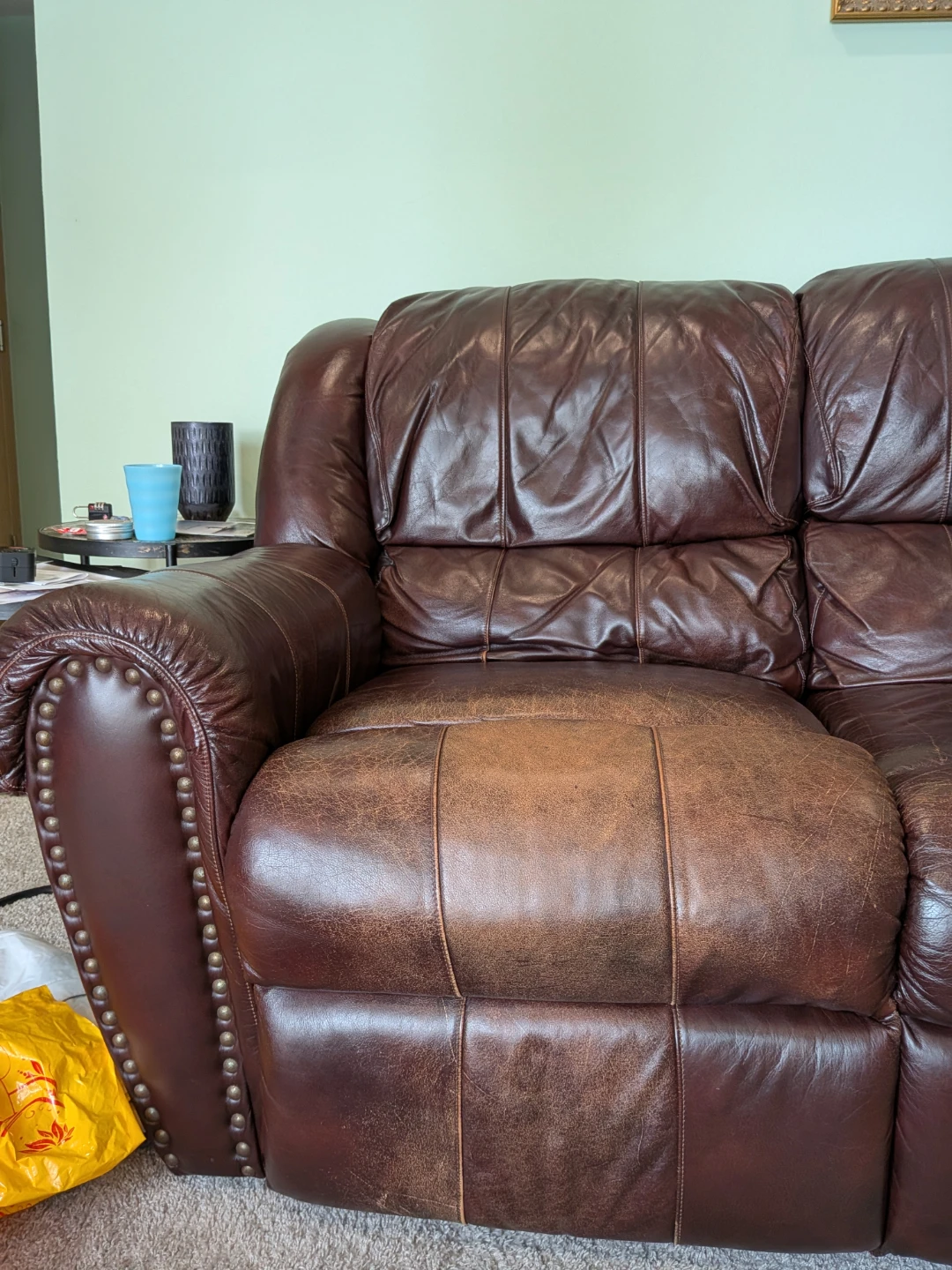 Brown Leather 3-Seater Recliner Sofa + Recliner Swivel Chair - photo 5