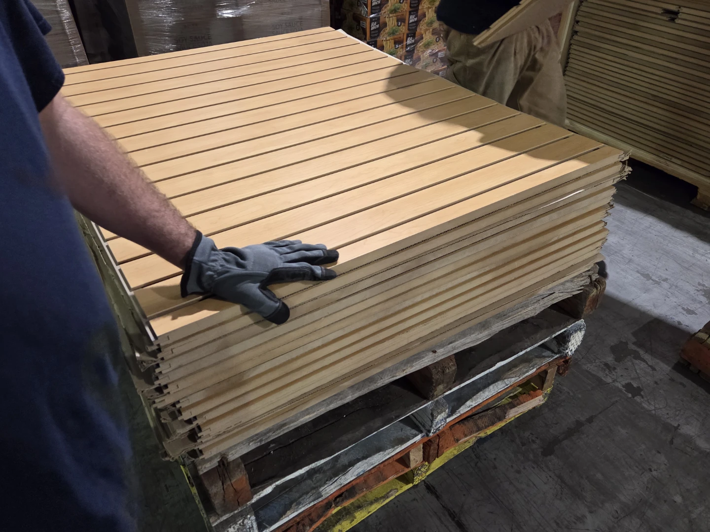 Wood slat panels for display or shelving