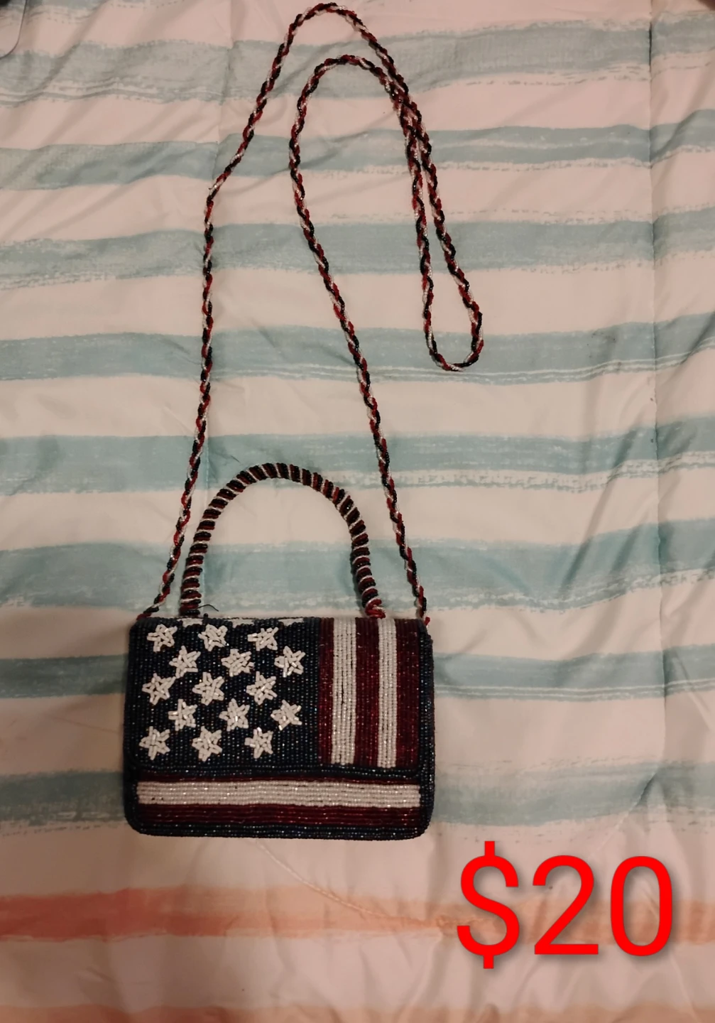 Beaded American Flag Clutch Purse