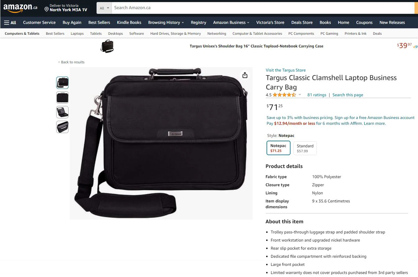 Targus Classic Clamshell Laptop Bag 16" - photo 3