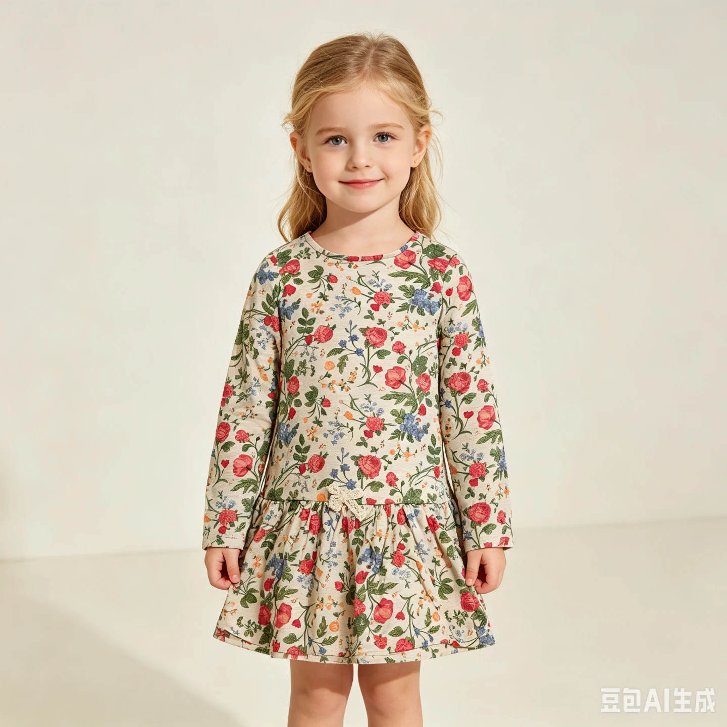 Girls' Floral Print Long Sleeve Dress