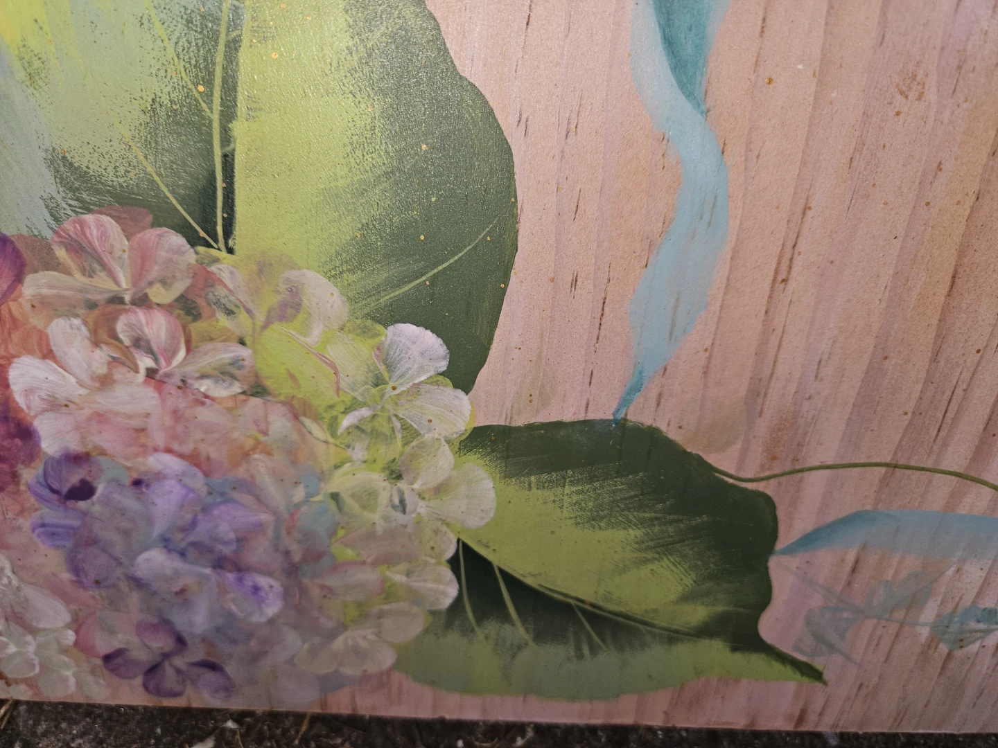 Hand-painted Wooden Mirror with Hydrangeas