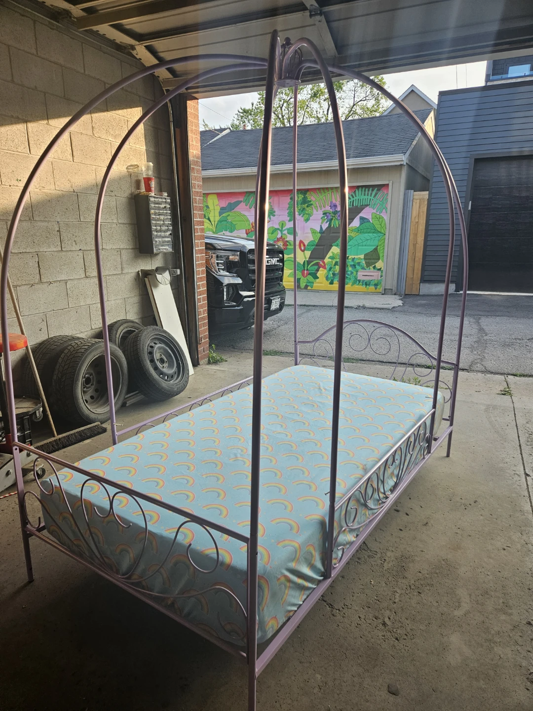 Purple Metal Canopy Twin Bed Frame - photo 3