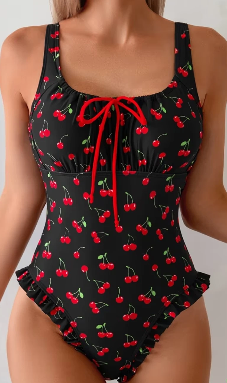 Black Cherry Print One-Piece Swimsuit - photo 3