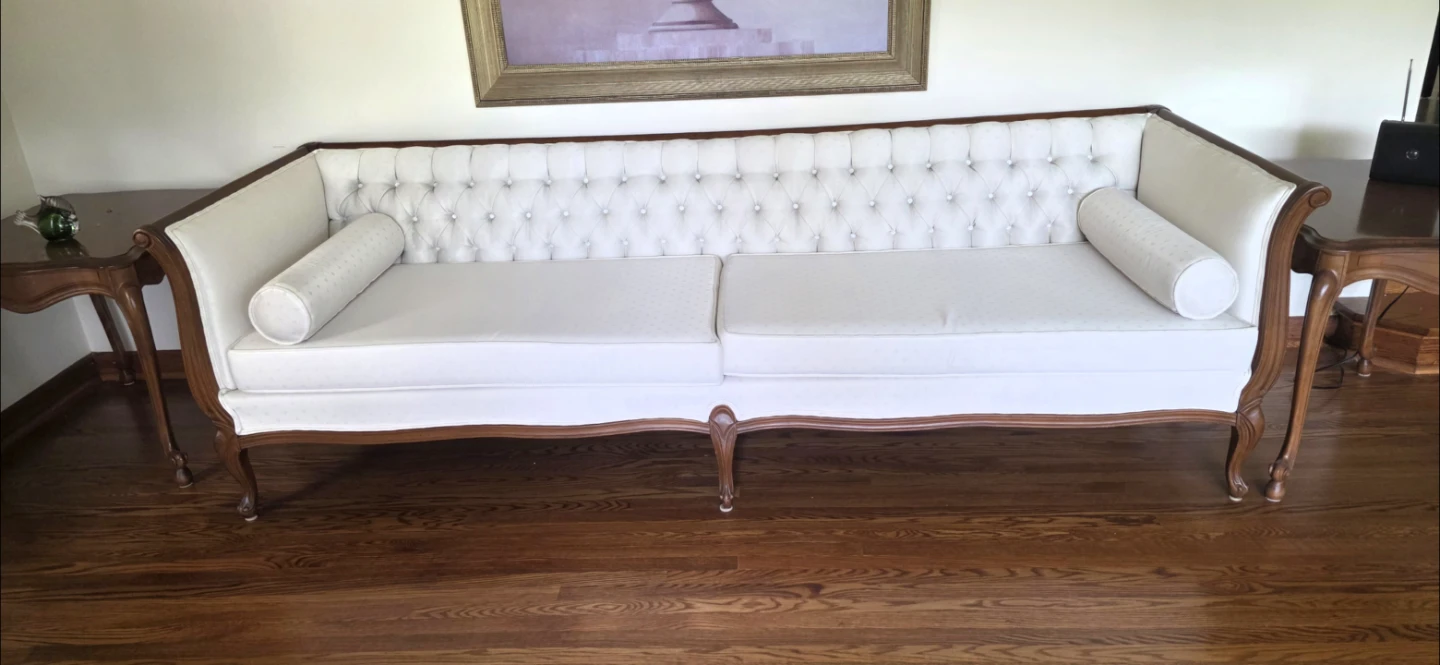 White Tufted Sofa with Wooden Frame