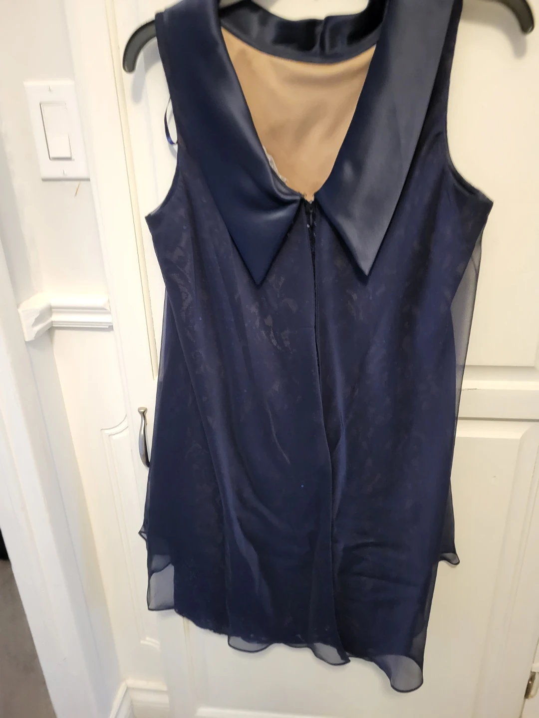 Navy Blue Sleeveless Dress with Lace - photo 2