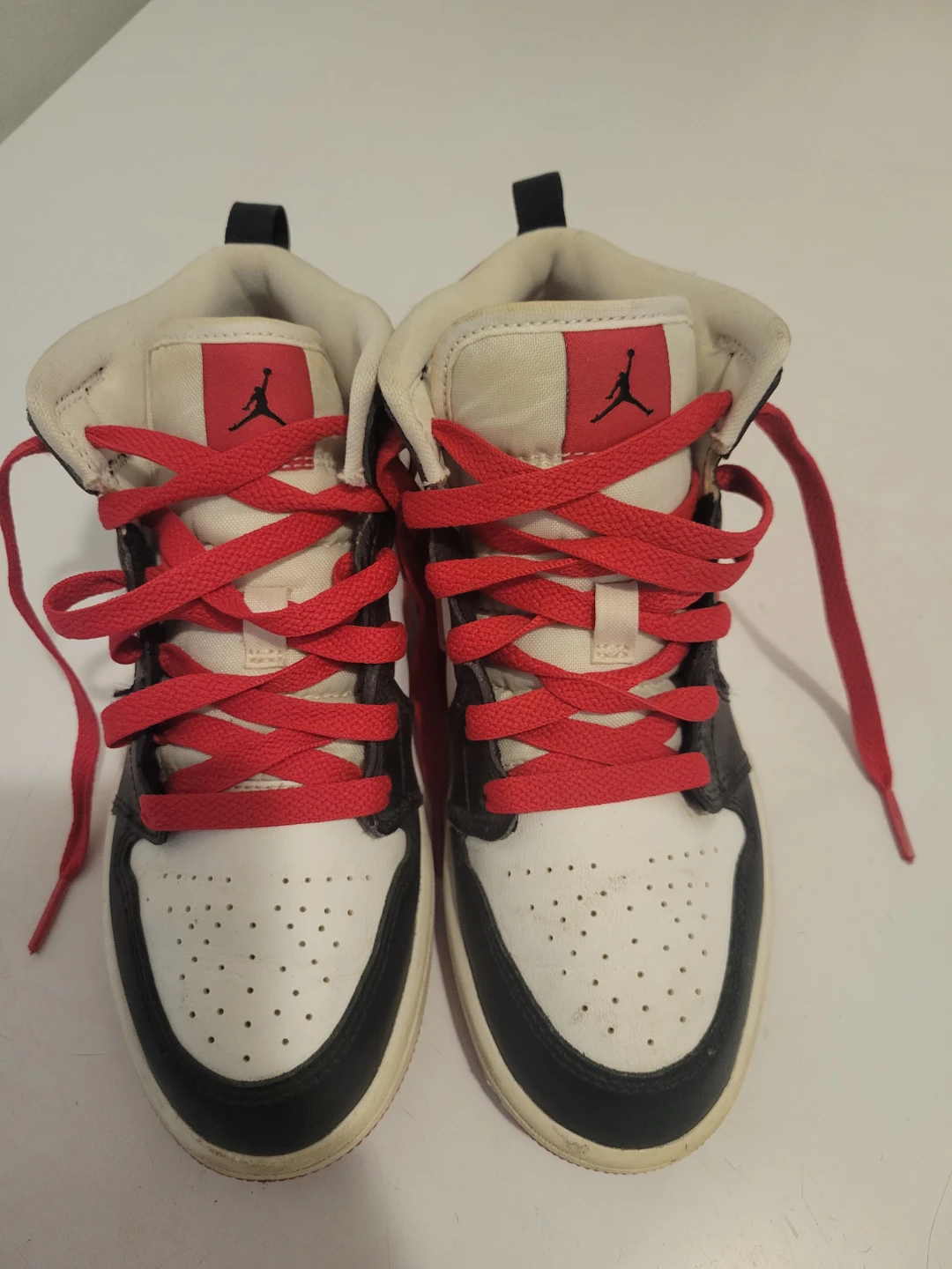 Jordan 1 Mid Sneakers - White/Black/Red size  1Y