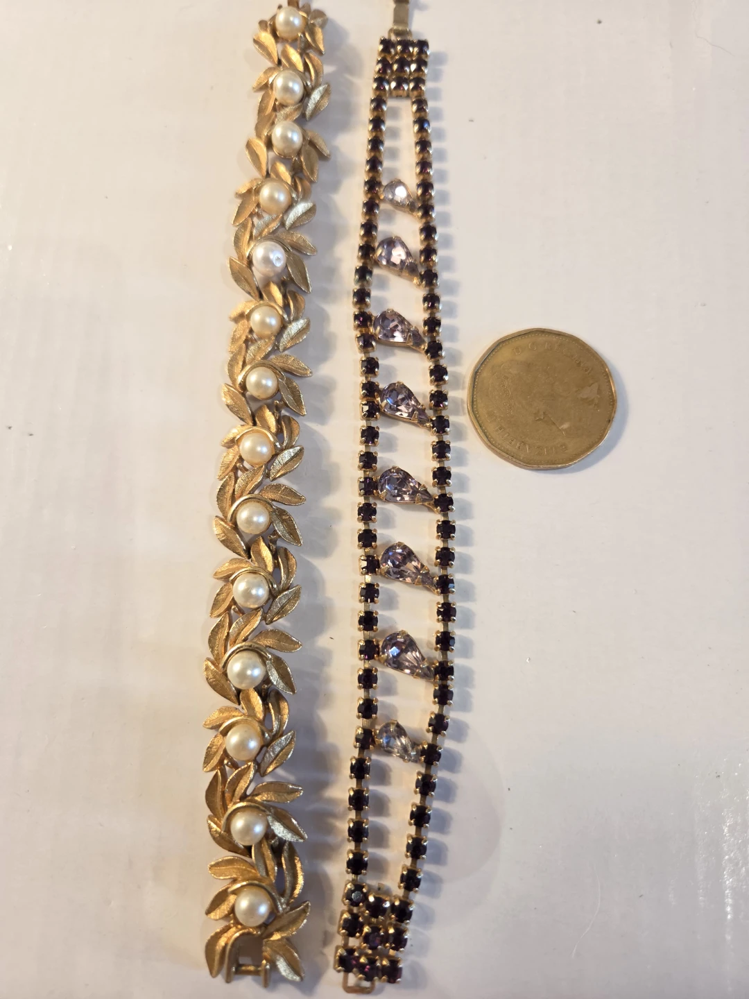 Vintage Pearl Leaf & Purple Crystal Bracelets - photo 3