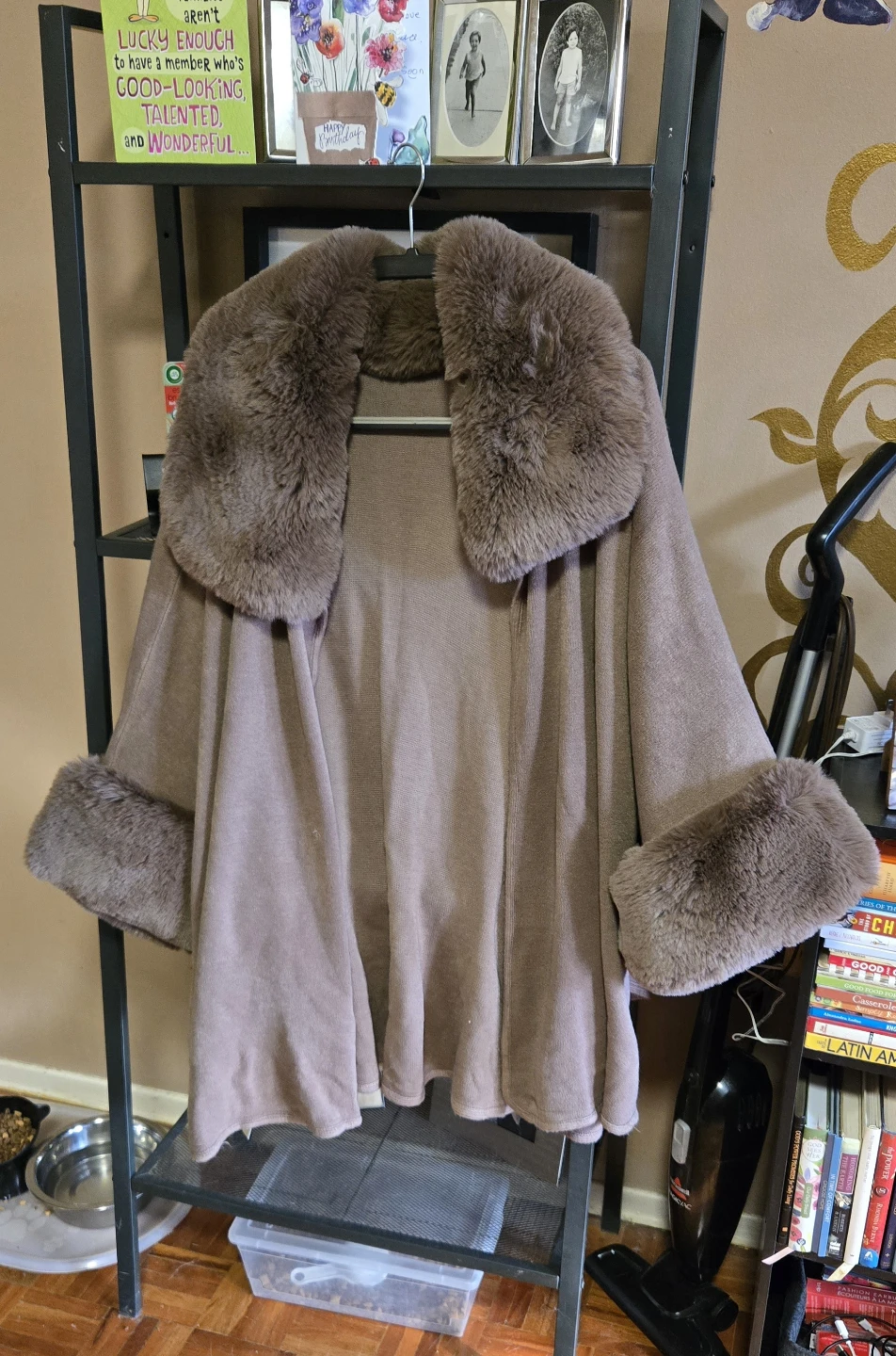 Brown Cape with Faux Fur Trim