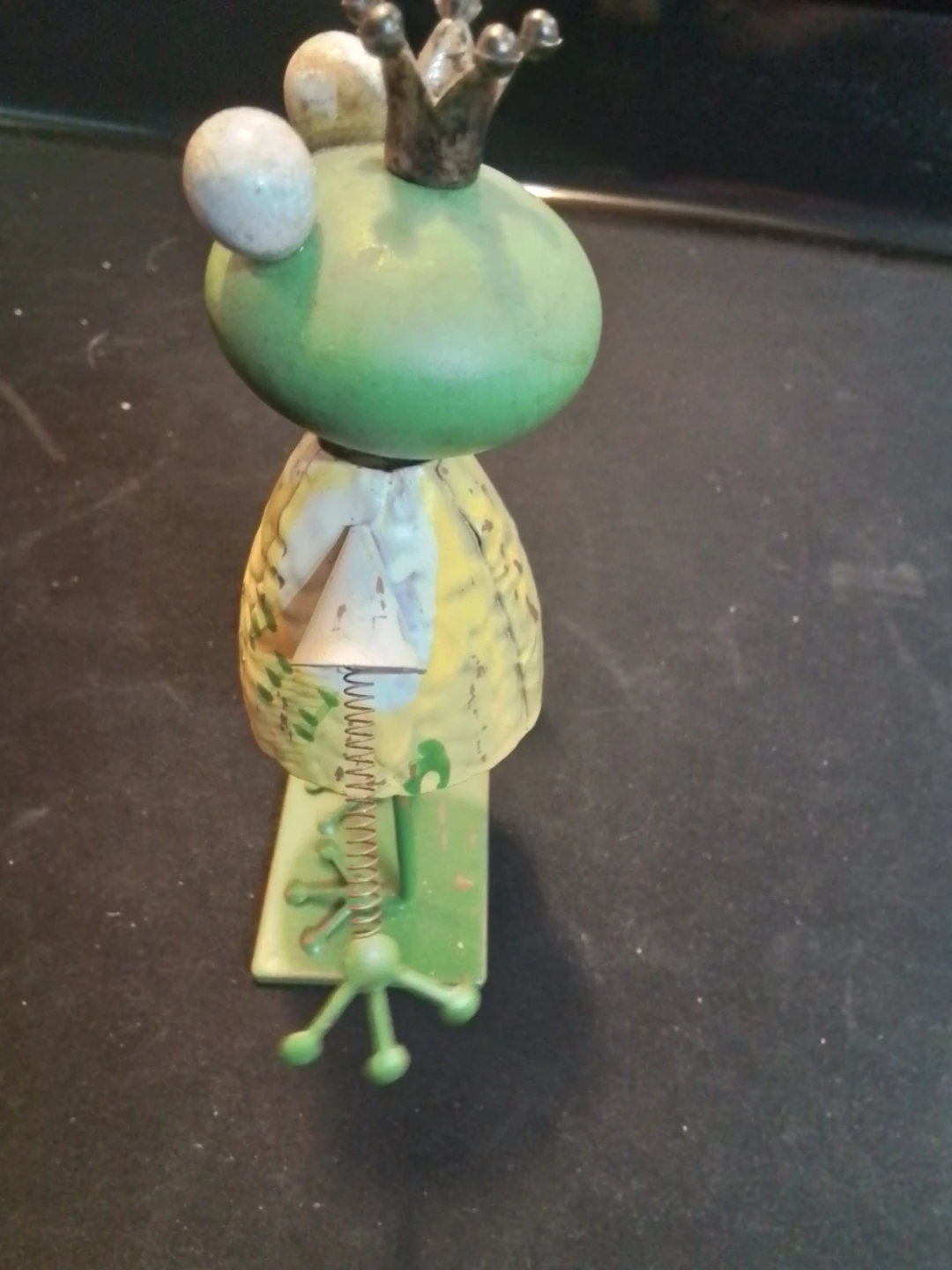Decorative Metal Frog Figurine with Crown and Bucket - photo 5