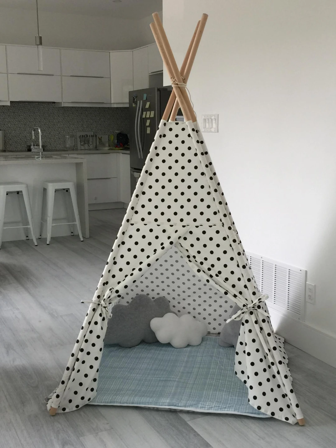 Children's Teepee Tent - Black and White Polka Dot