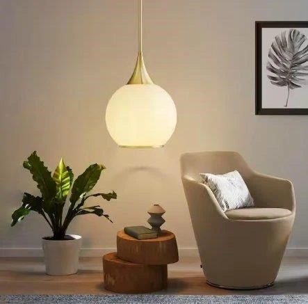 Brass & White Glass Pendant Light Fixture