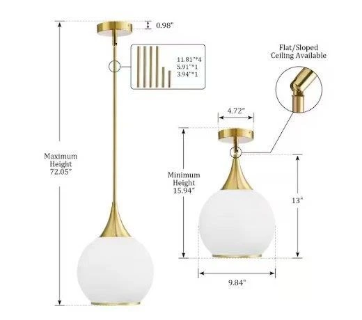 Brass & White Glass Pendant Light Fixture - photo 3