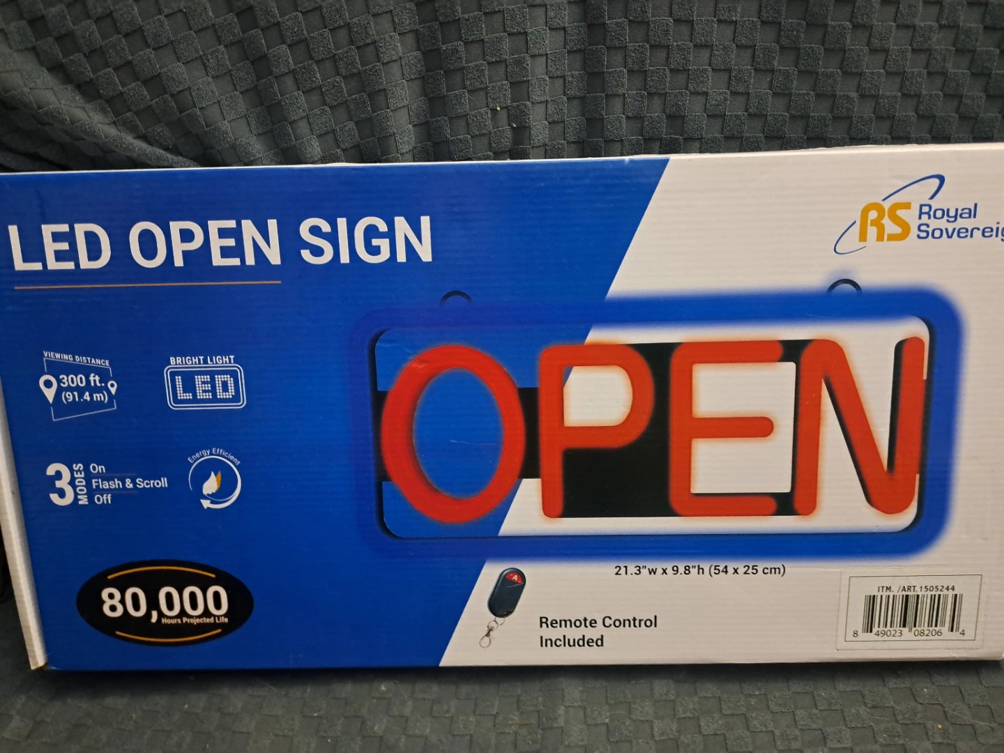 OPEN sign. Never opened or used