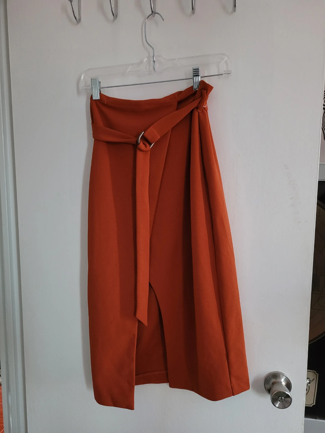 Orange High-Waisted Wrap Midi Skirt