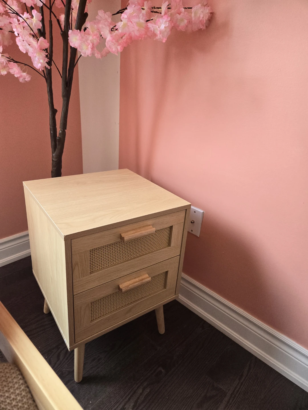 Wooden Nightstand with Rattan Drawers - photo 2