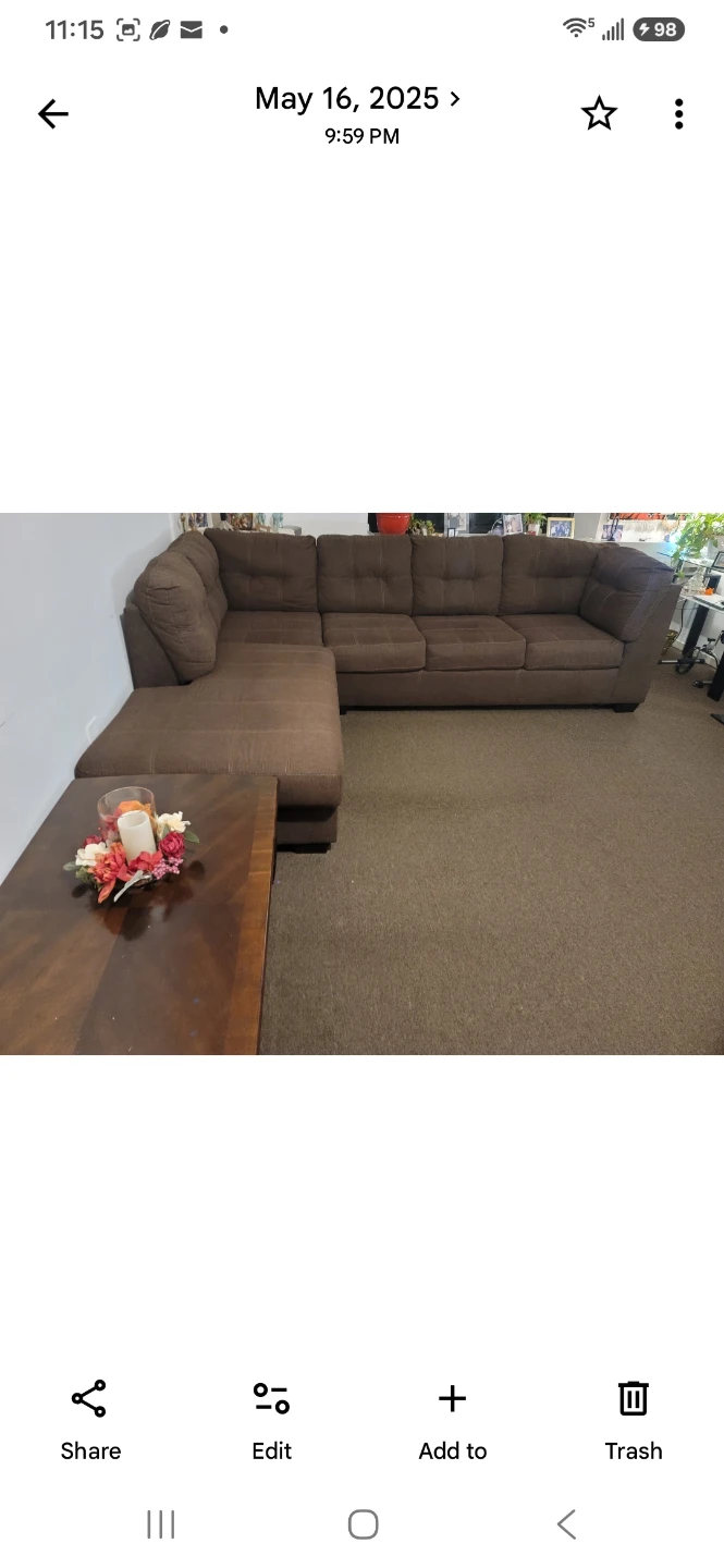 Brown Sectional Sofa with Chaise