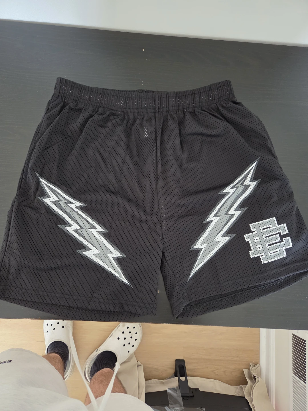 Eric EMANUE Mesh Shorts 2XL Black Lightning Bolt