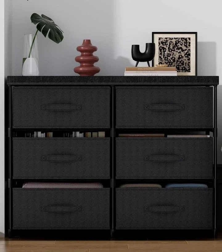 Black 6-Drawer Fabric Dresser