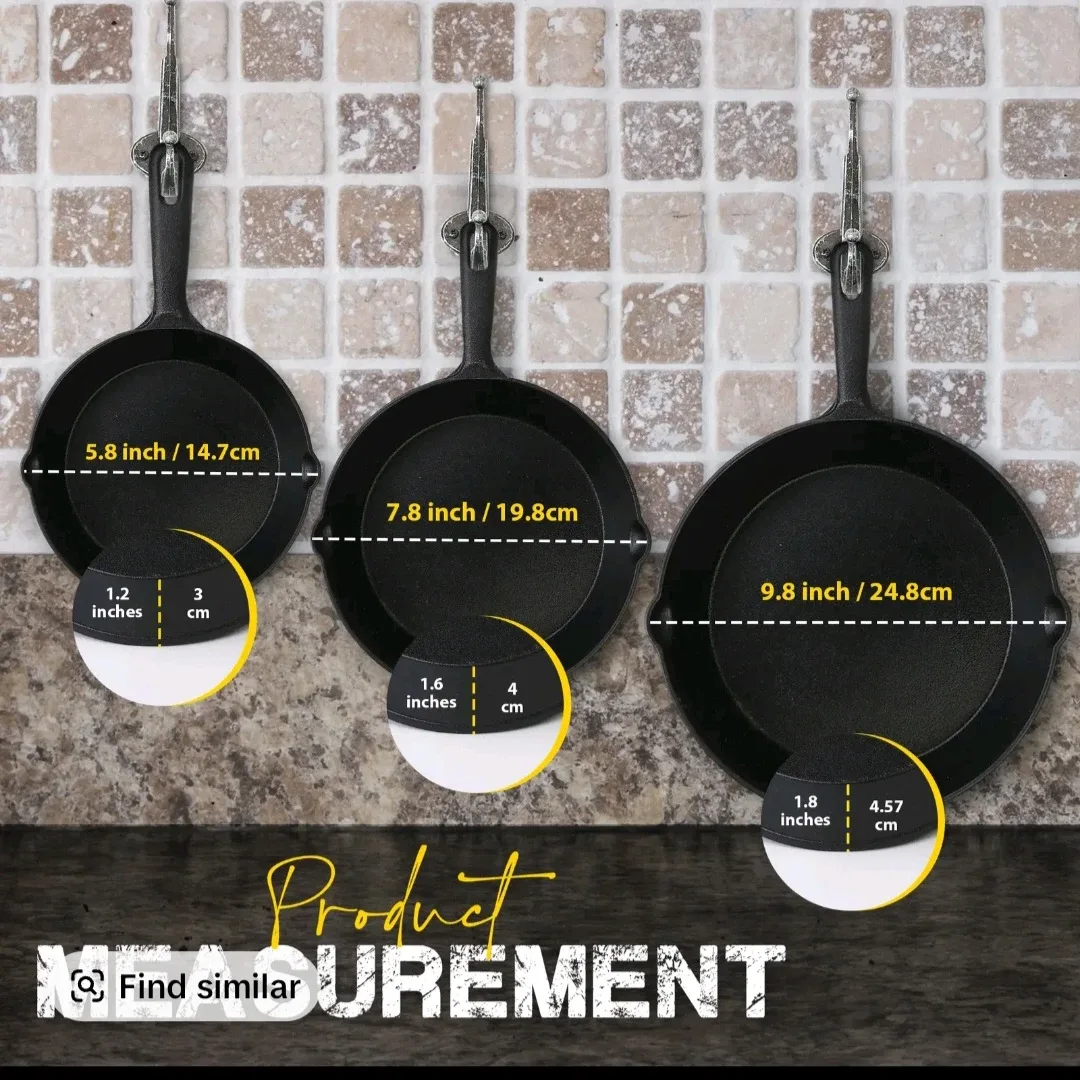 3-Piece Pre-Seasoned Black Cast Iron Frying Pan Cookware Set - - photo 2