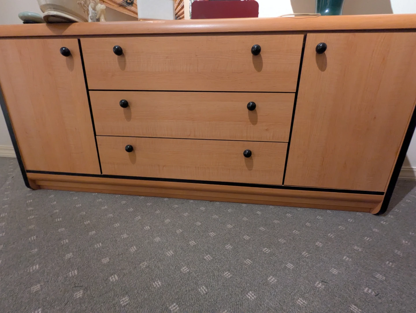 Light Wood Credenza with Black Accents